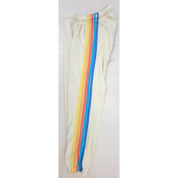Aviator Nation 5 Stripe Sweatpants XS Vintage White Rainbow Jogger Made in USA - Picture 2 of 9